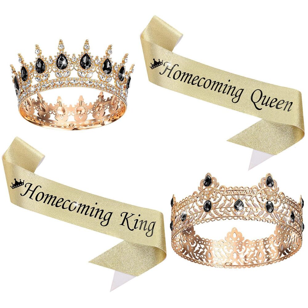 2308 4 Pcs Homecoming Prom King and Queen Crown Set with Sashes King Queen